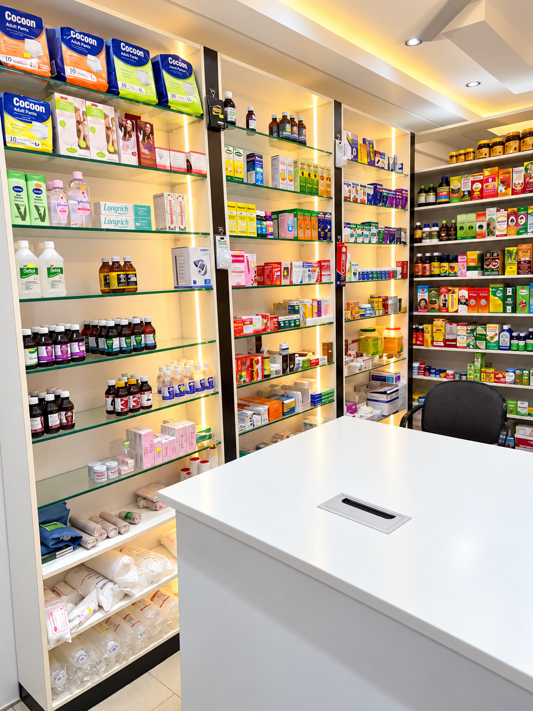 Smiling pharmacist providing friendly pharmacy care